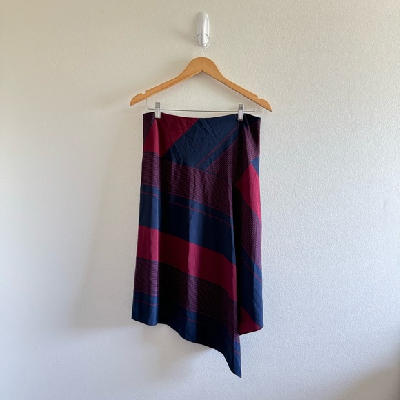 Tory Burch Blue Red Striped Asymmetric Midi Skirt Size 6 - Picture 2 of 6